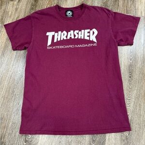 Thrasher TShirt Men's M Skateboard Burgundy Cotton HipHop Skater Y2K Punk Surf